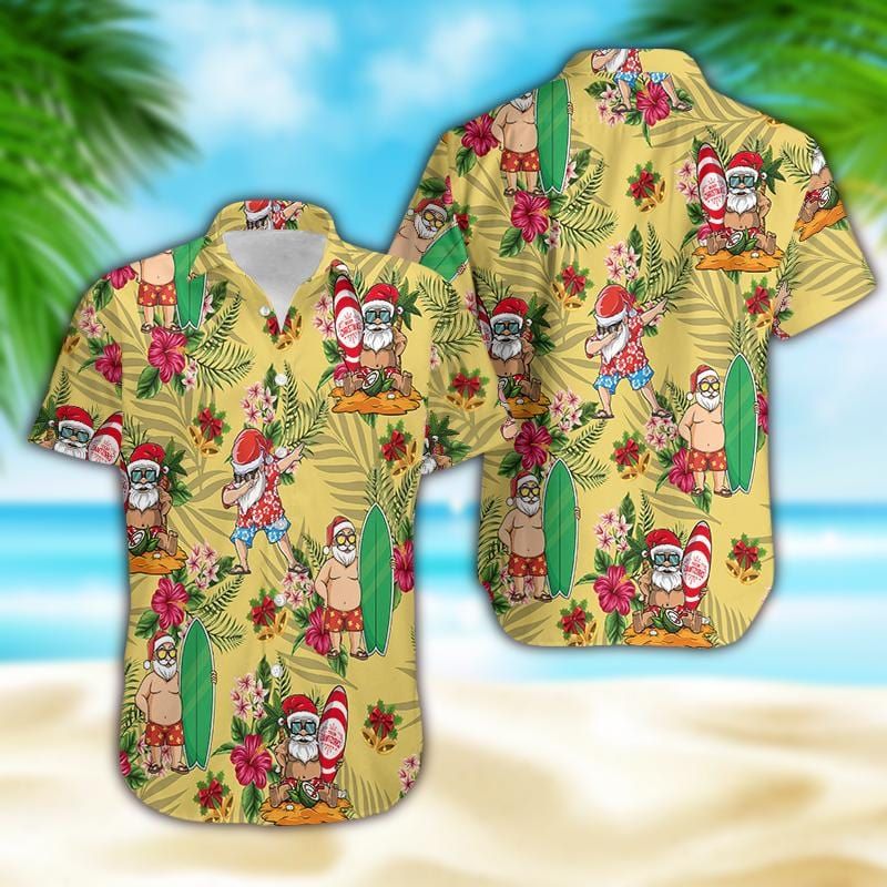 Felacia Funny Santa Claus Surfing Yellow Hawaiian Ha13611