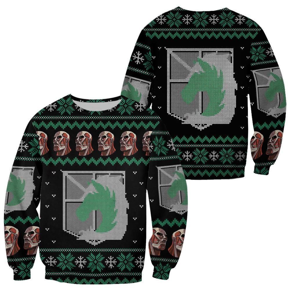 Attack On Titan Ugly Christmas Sweater Military Badged Police  Xmas Gift Custom Clothes