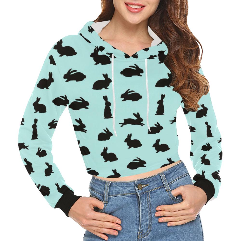 Rabbit Pattern Print Design Rb010 Women Cropped Hoodie