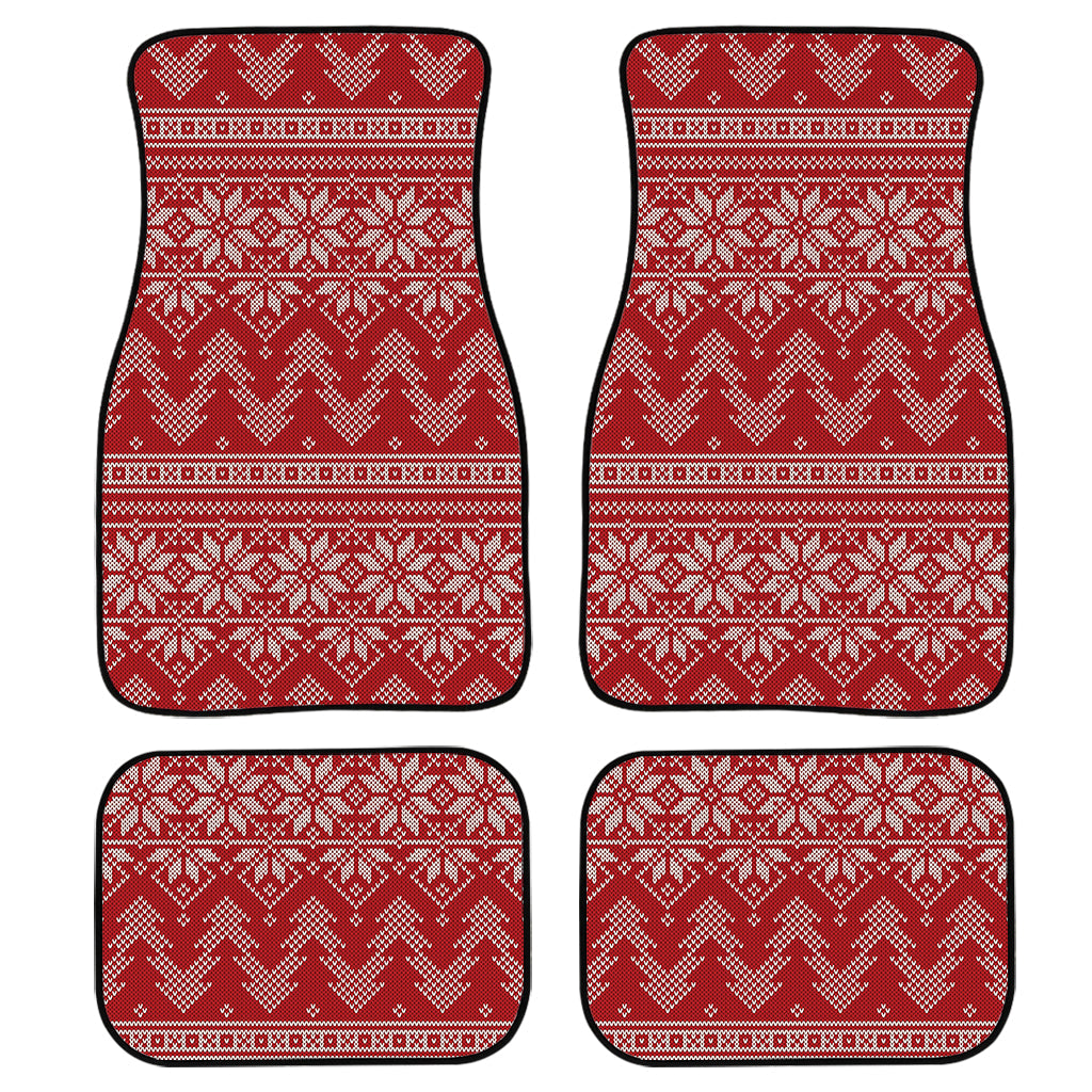 Christmas Festive Knitted Pattern Print Front And Back Car Floor Mats, Front Car Mat