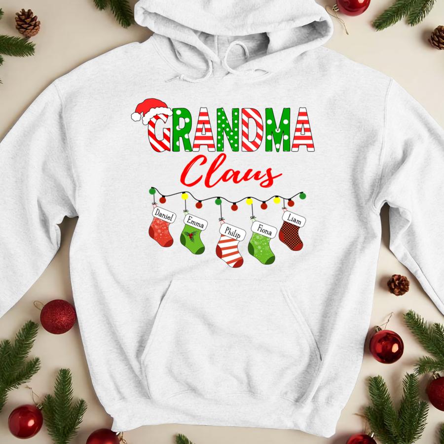 Lovelypod - Hoodie Shirt, Grandma Claus Shirt, Custom Grandma Gift Shirt, Matching Family Christmas Shirt