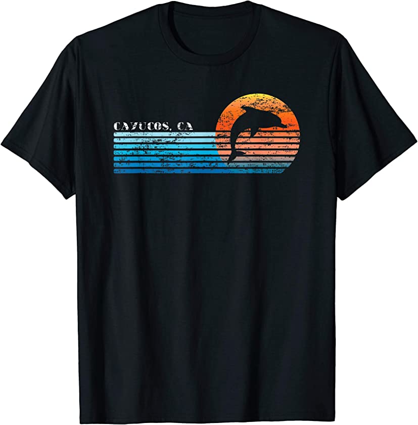 Cayucos, CA Tee Vintage Retro 80s Dolphin Sunset T-Shirt