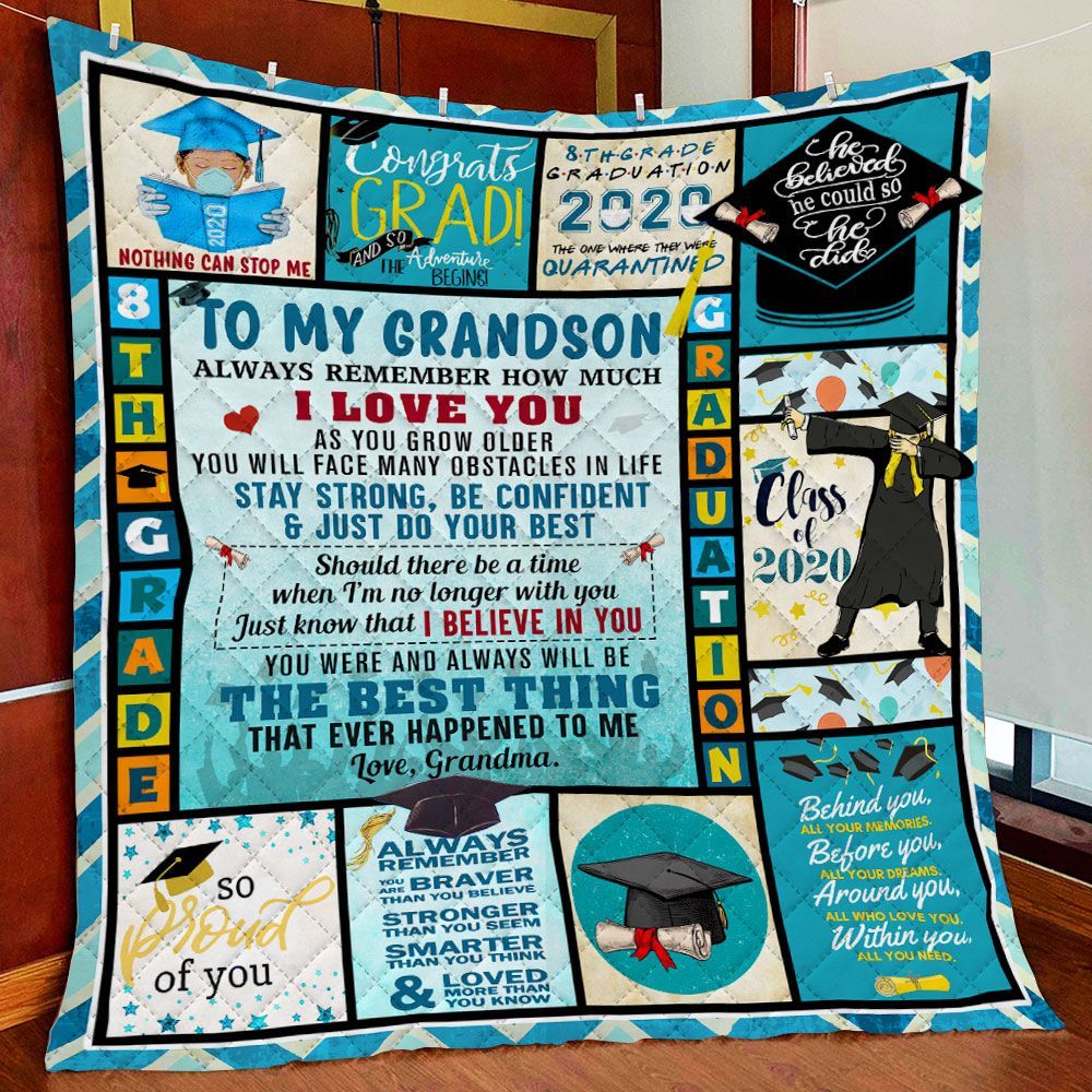 To My Grandson, 8th Grade Graduation Quilt Blanket