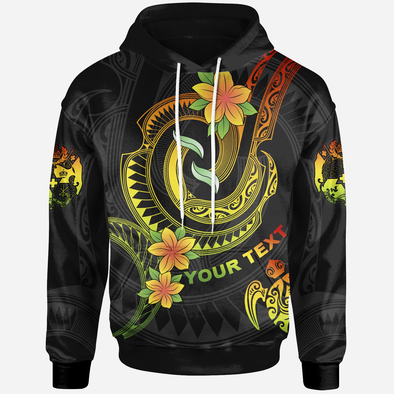 Tonga Custom Personalised Hoodie – Reggae Plumeria Flowers with Spiral Patterns – BN26