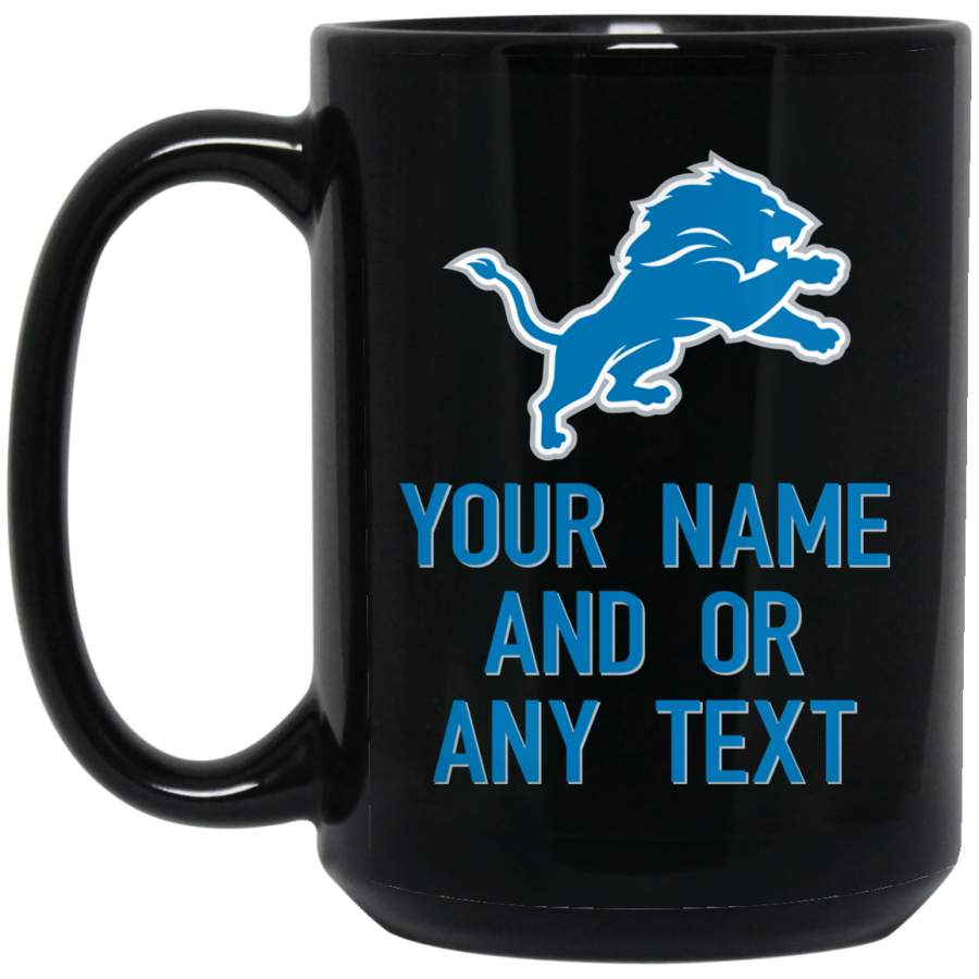 Personalized Detroit Lions Logo Mug Blue-Silver Example BM15OZ 15 oz. Black Mug