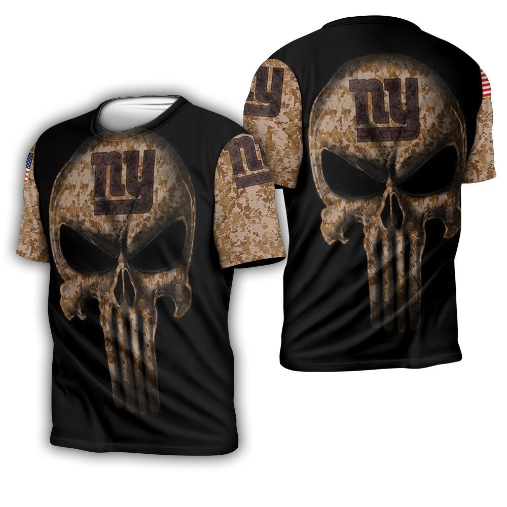 Camouflage Skull New York Giants American Flag 3D T-Shirt