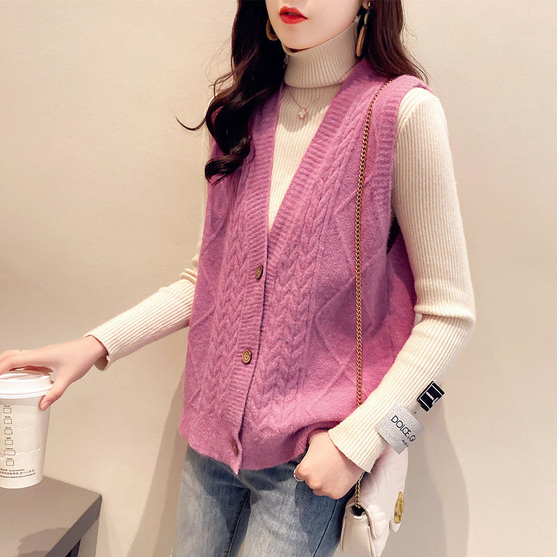 Sweater Vest Women Popular 3XL Korean-style Solid Simple All-match Single-breasted Open-stitch V-neck Sleeveless Female Loose alx