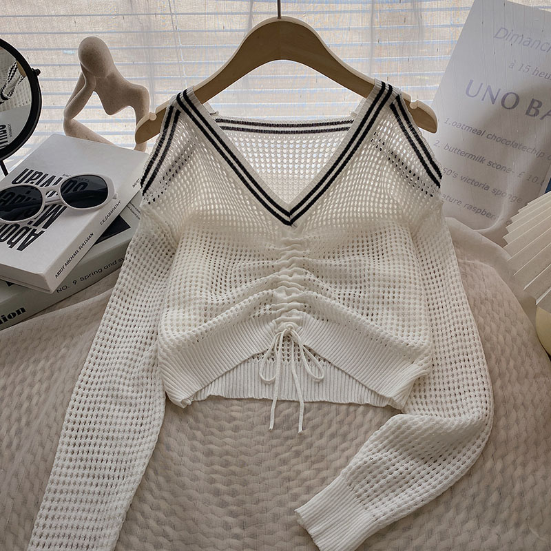 Yitimoky Boho Off Shoulder Sweater for Women Summer 2022 Hollow Out Beach Style Crop Tops Knitted Drawstring Blouses and Shirts alx