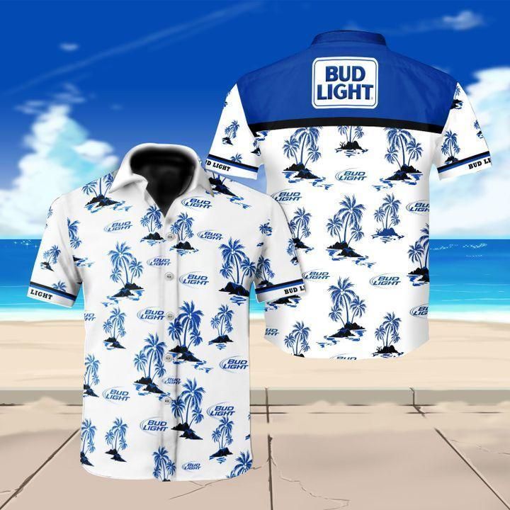 Bud Light Beer Floral Hawaii Shirt White Men Women Beach Wear Short Sleeve Ha78330