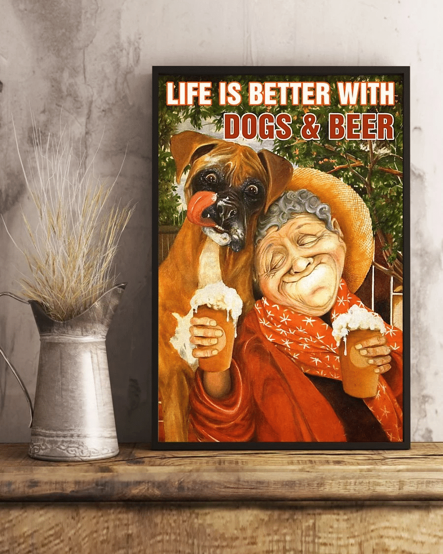 Boxer Dog Poster Canvas – Gifts For Dog Lover Puppies Home Decor Wall Art Life Is Better With Dogs And Beer Evg80201