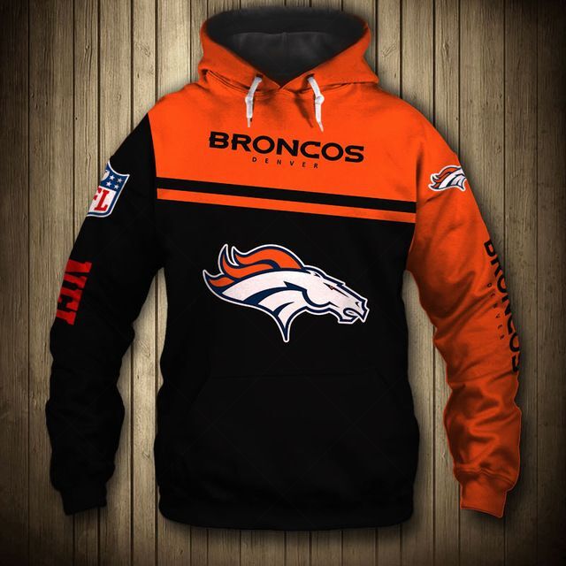 Denver Broncos 3D Skull Zip Hoodie Pullover Sweatshirt S