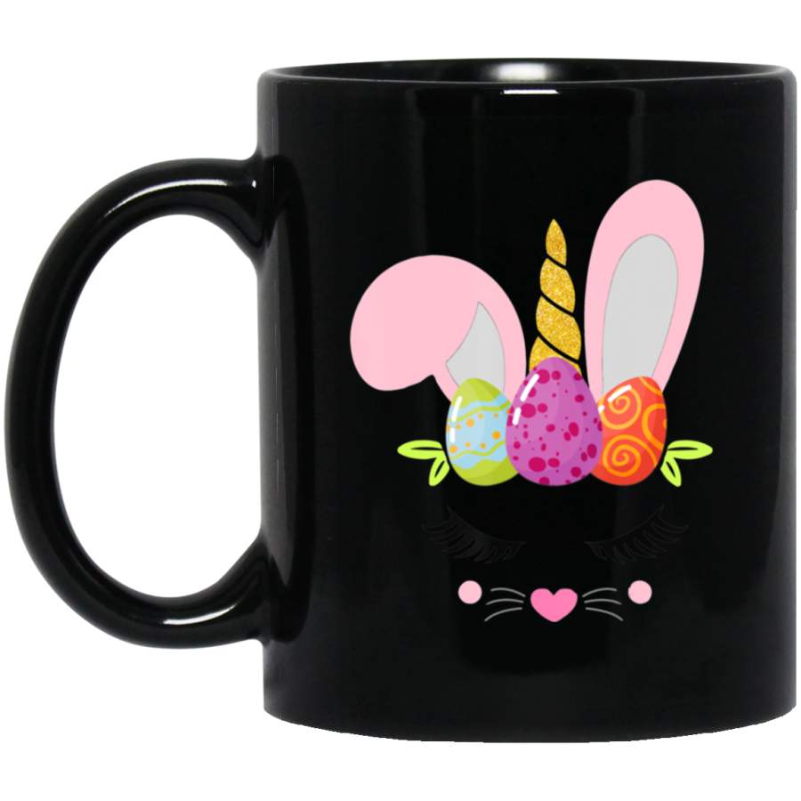 Bunny Face Unicorn Rabbit Funny Easter Day Men Women Kids 11oz 15oz Black Mug Happy Easter Day Funny Colors Eggs Bunny Ears Peeps Cute