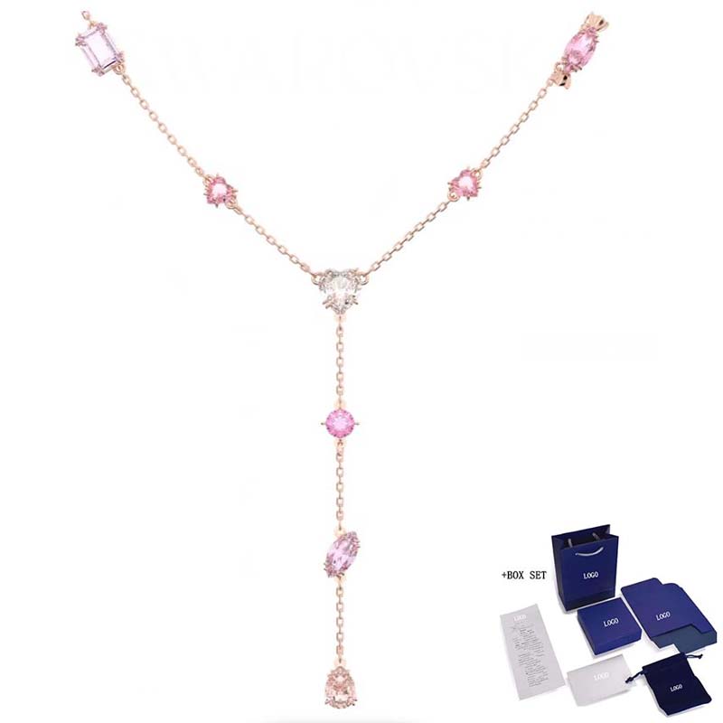 2020 Fashion Jewelry SWA New Gema 520 Y Necklace Candy and Heart Pink Crystal Rose Gold Plated Women Romantic Jewelry Gift alx