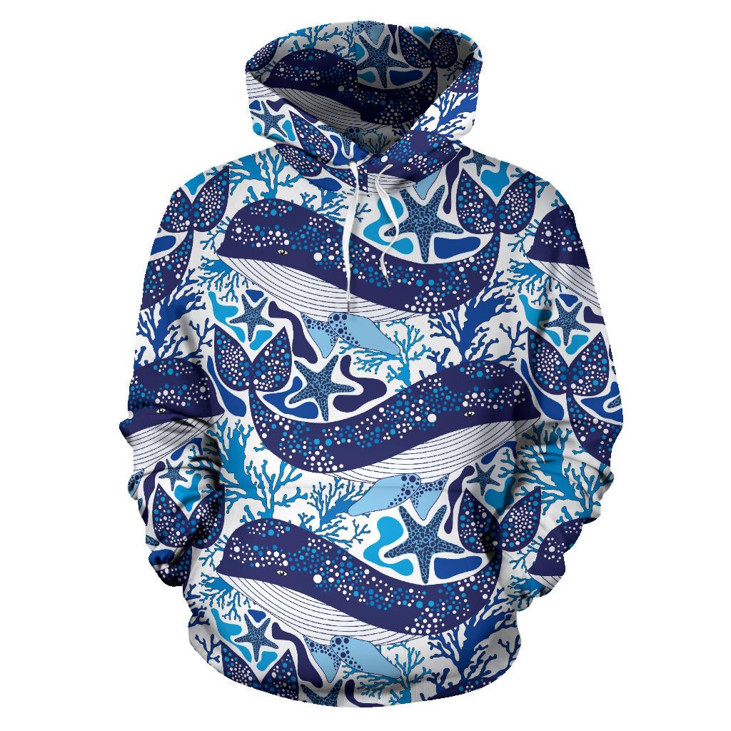 Whale Starfish Pattern Men Women Pullover Hoodie