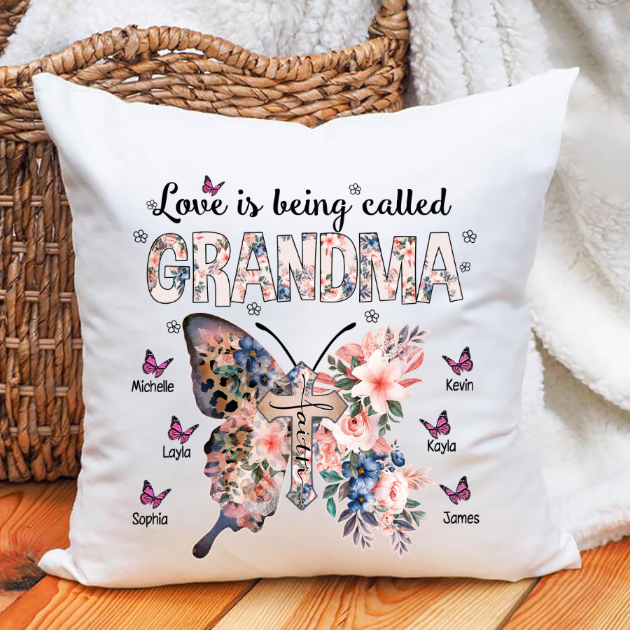 Personalized Love Being Called Grandma Flower Butterfly Indoor Pillow