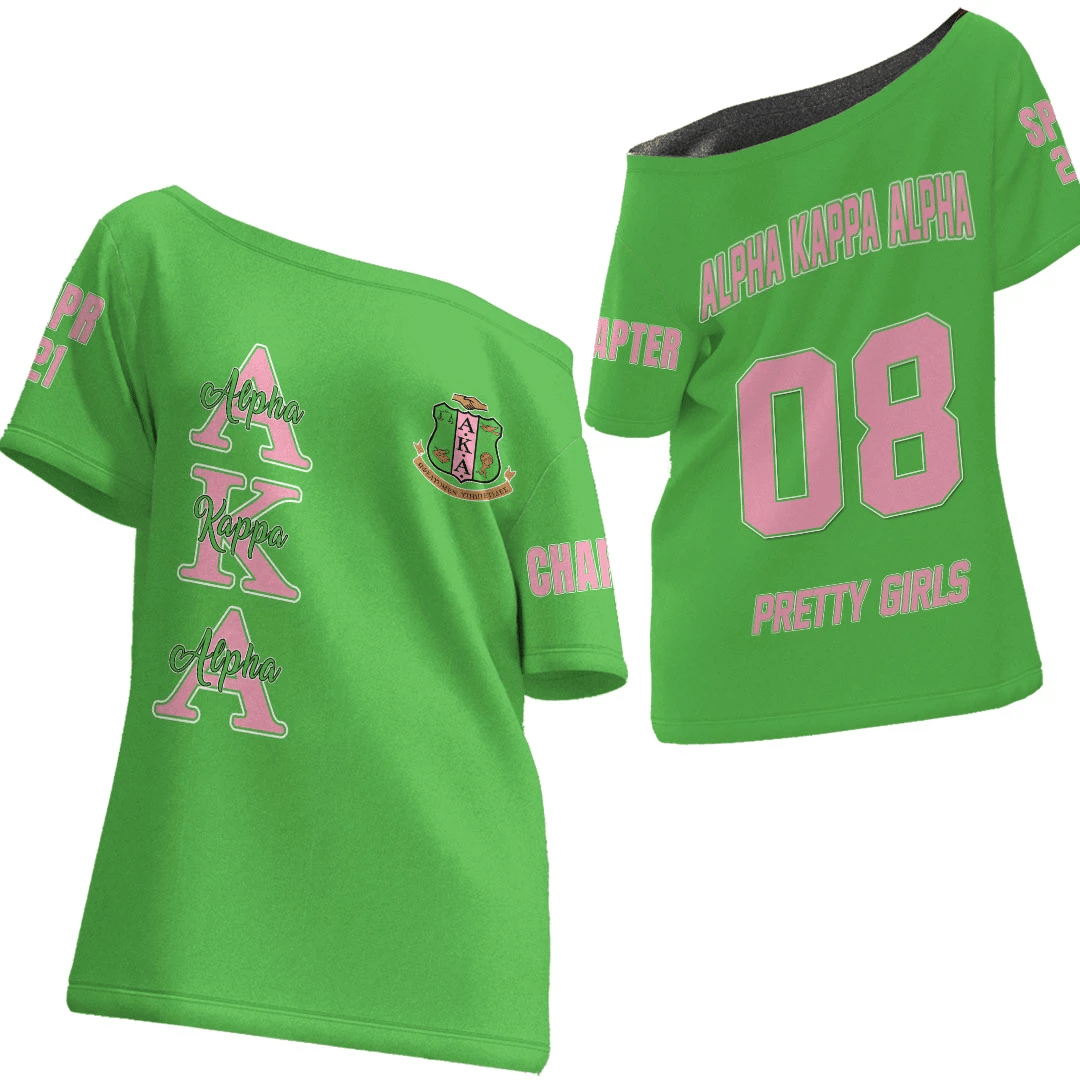 (Custom) Africa Zone Shirt – Alpha Kappa Alpha (Green) Off Shoulder T-Shirt A31