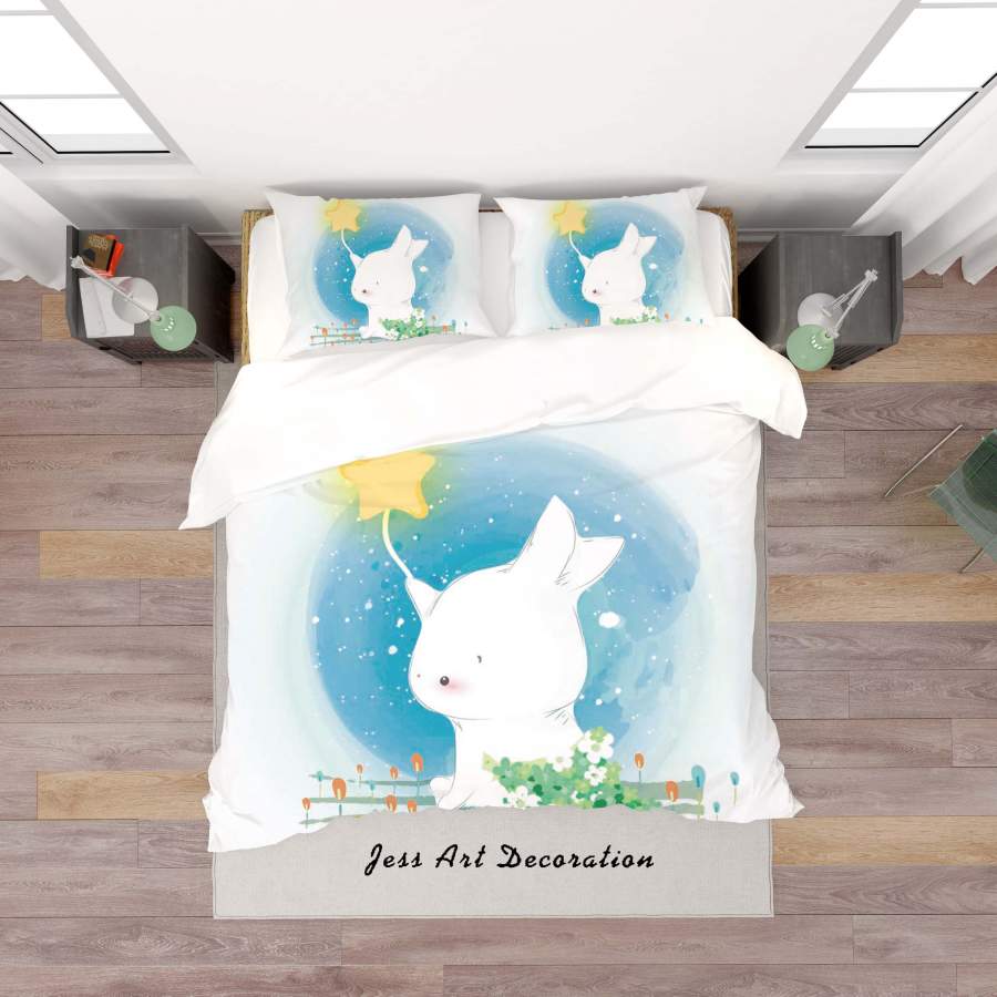 3D White Blue Rabbit Star Quilt Cover Set Bedding Set Duvet Cover Pillowcases SF91