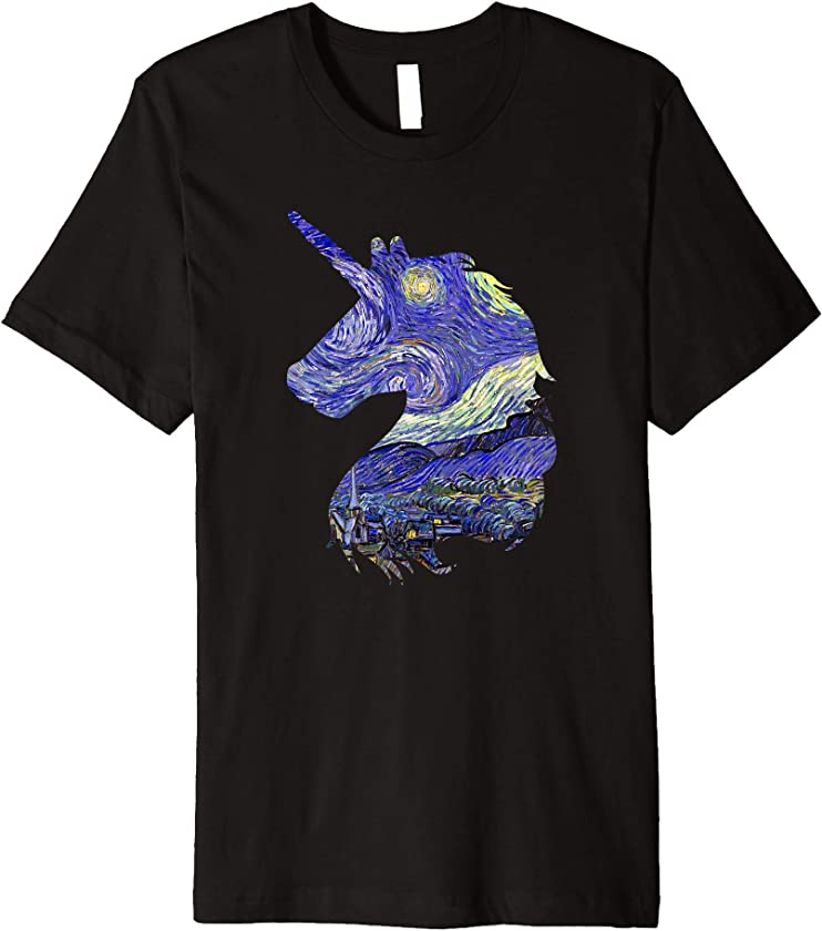 Vintage Unicorn Retro Starry Night Van Gogh Art Tee Shirt