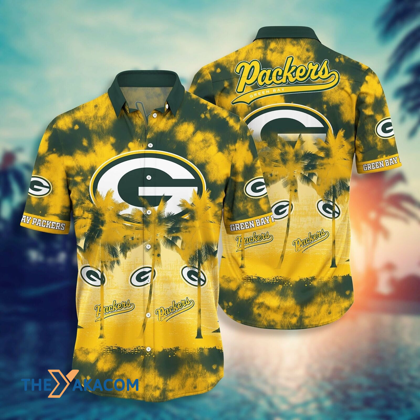 Green Bay Packers Bleach Coconut Trees Gift Short Sleeve Hawaiian Shirt