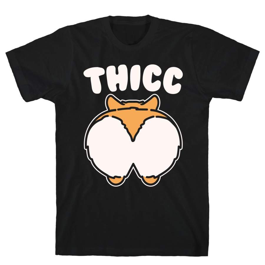 L Thicc Corgi Butt Parody White Print Black Men’S Cotton Tee