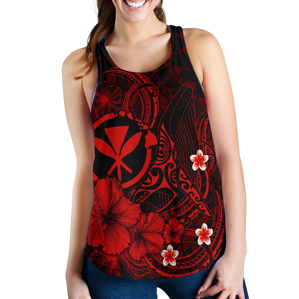 Polynesian Hawaii Kanaka Maoli Women’S Racerback Tank – Humpback Whale With Hibiscus Red