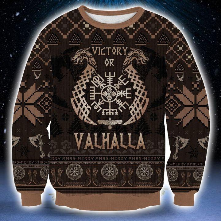 Victory Or Valhalla Viking Christmas Ugly Sweater | Unisex | Full Size | Adult | Colorful | US1933