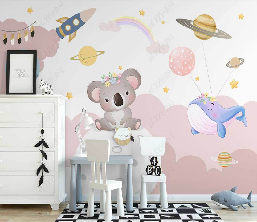 3D Cartoon Cloud Animal Planet Wall Mural Wallpaper Lqh 114