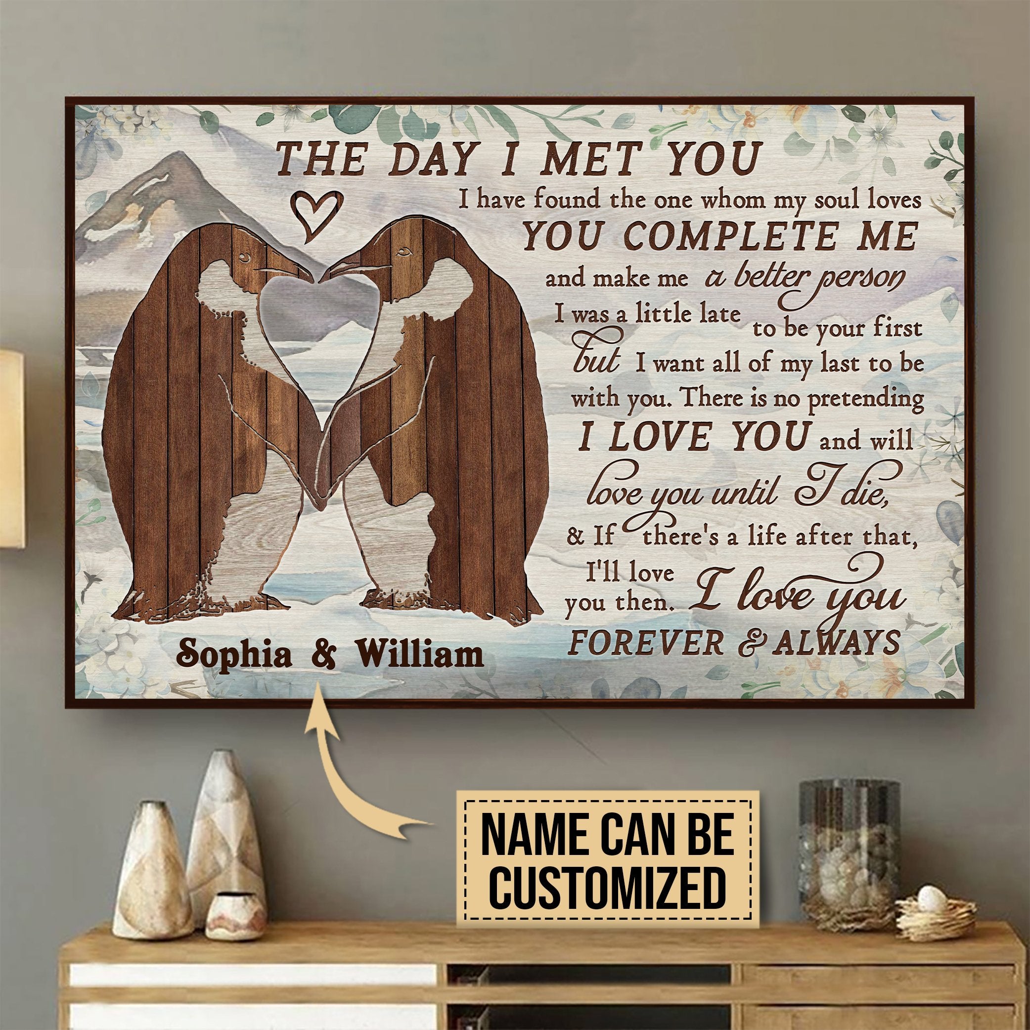 Aeticon Gifts Personalized Penguin The Day I Met Canvas Mom Dad Gift Home Decor