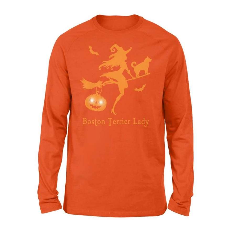 Boston Terrier Lady Driving Broomstick Halloween Costume Shirt Gift – Standard Long Sleeve