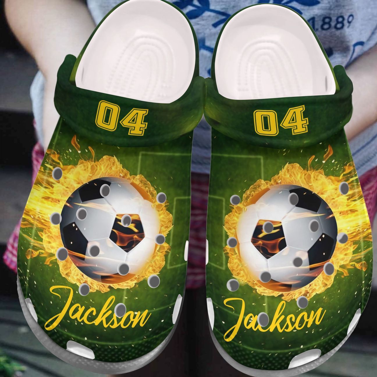 Soccer Personalized Clog, Custom Name, Text, Color, Number Fashion Style For Women, Men, Kid, Print 3D Soccer Burning On Field