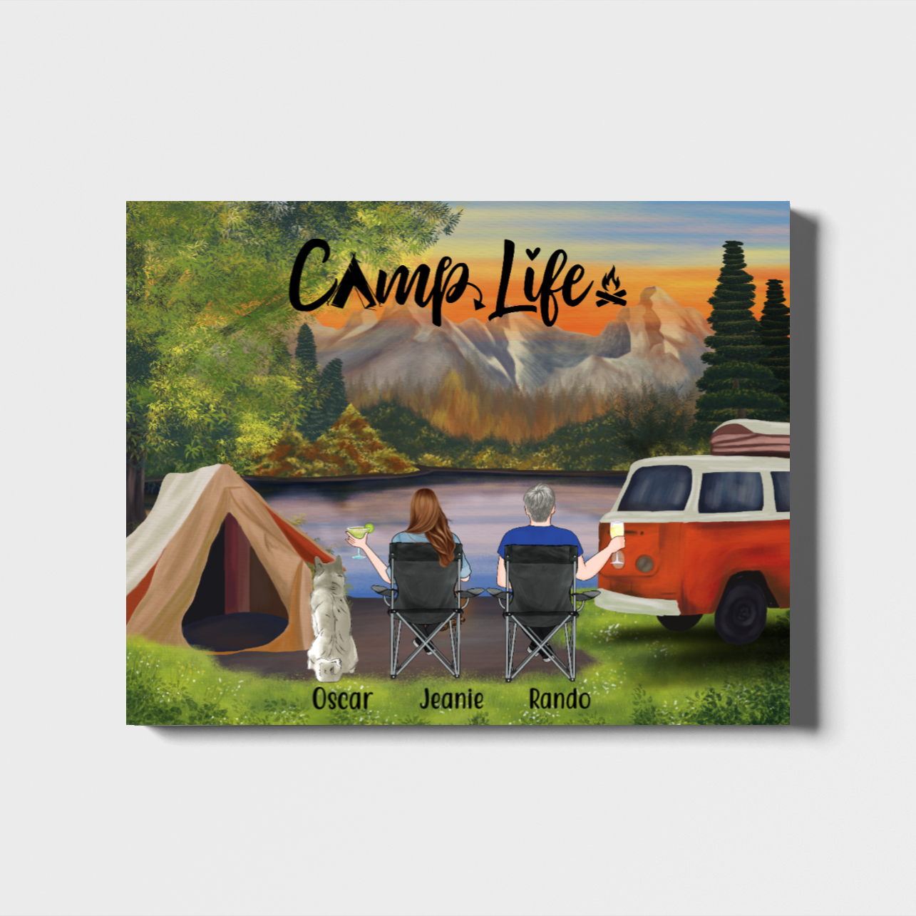 Personalized Canvas, Camping Couple And Dogs Custom Gift For Campers