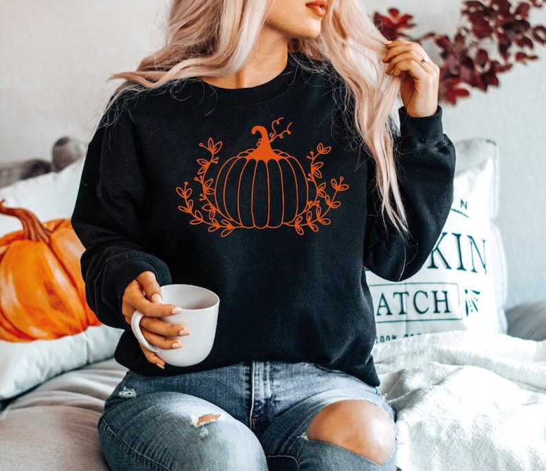 Floral Pumpkin Halloween Sweatshirt 2D Crewneck Sweatshirt All Over Print Sweatshirt For Women Sweatshirt For Men Sws4233