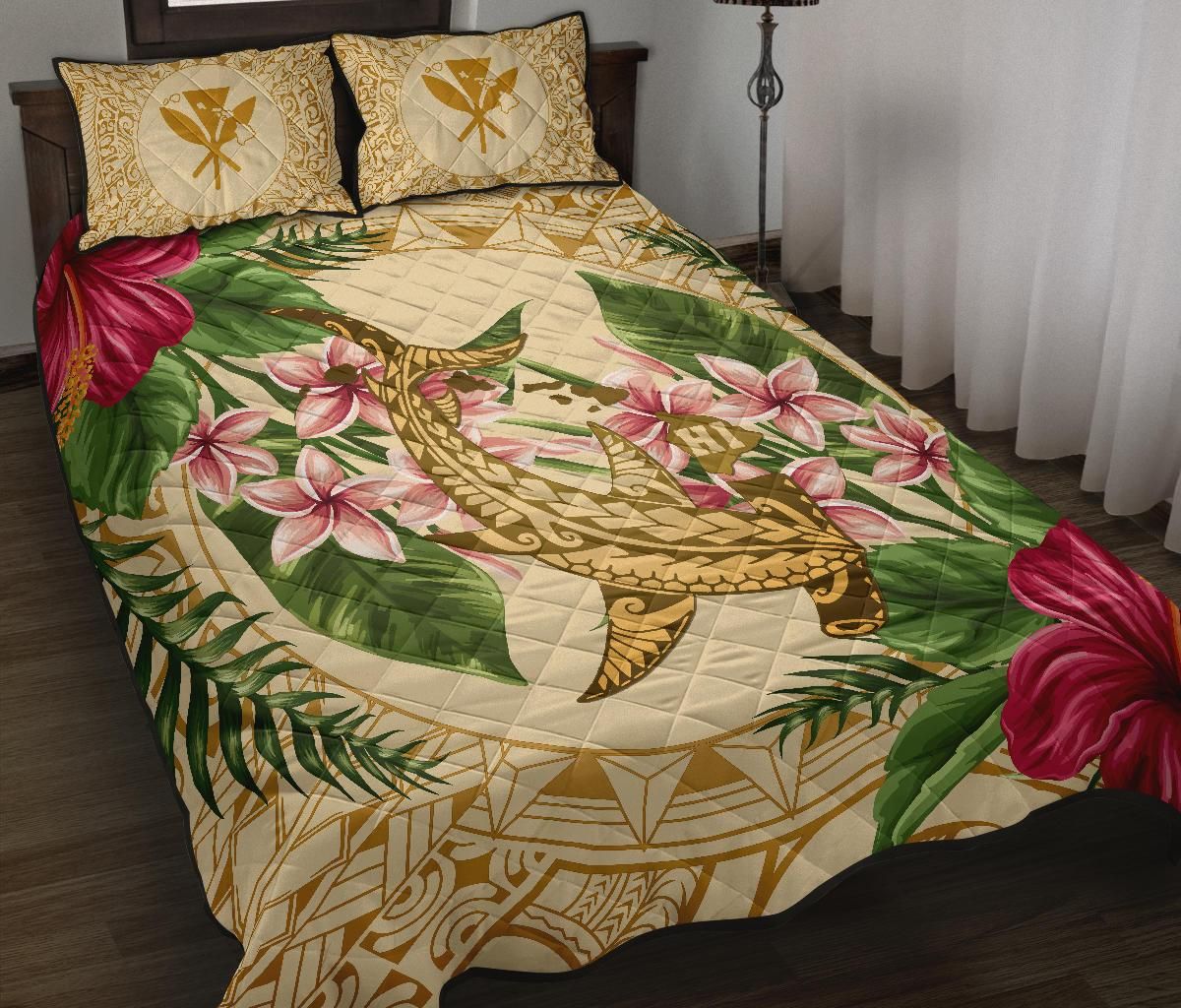 Alohawaii Home Set – Hammerhead Shark Quilt Bed Set Strong Pattern Hibiscus Plumeria Ah J1