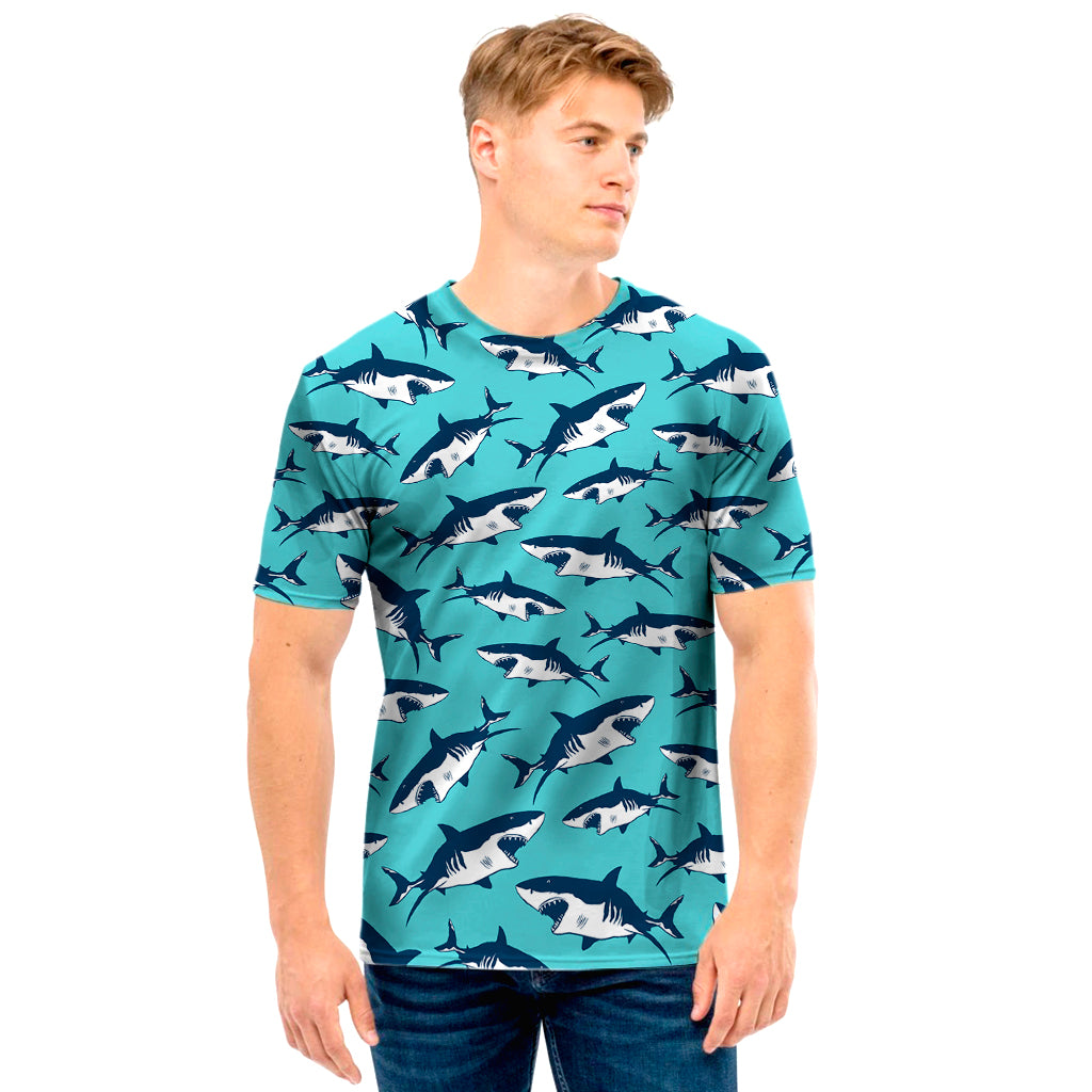 Angry Shark Pattern Print Men’S T-Shirt