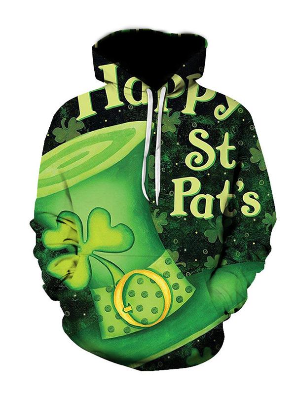 St Patrick’S Day Hooded Sweatshirt Clover Shamrock Pullover Top, Shamrock Shirt, Lucky Shirt