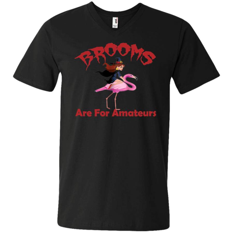 AGR Brooms Are For Amateurs Flamingoween Unisex V-neck