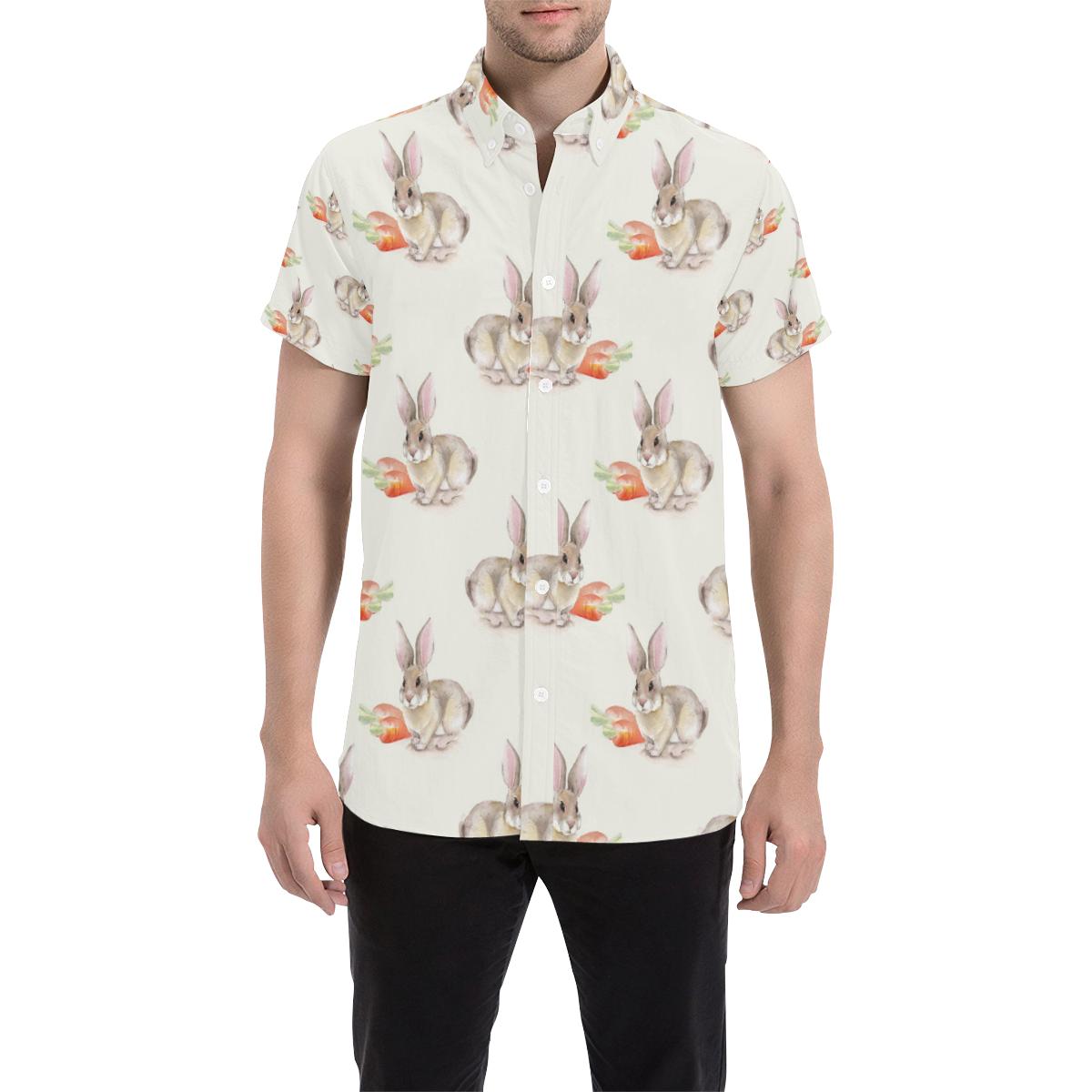 Rabbit Pattern Print Design 01 Men Button Up Shirt