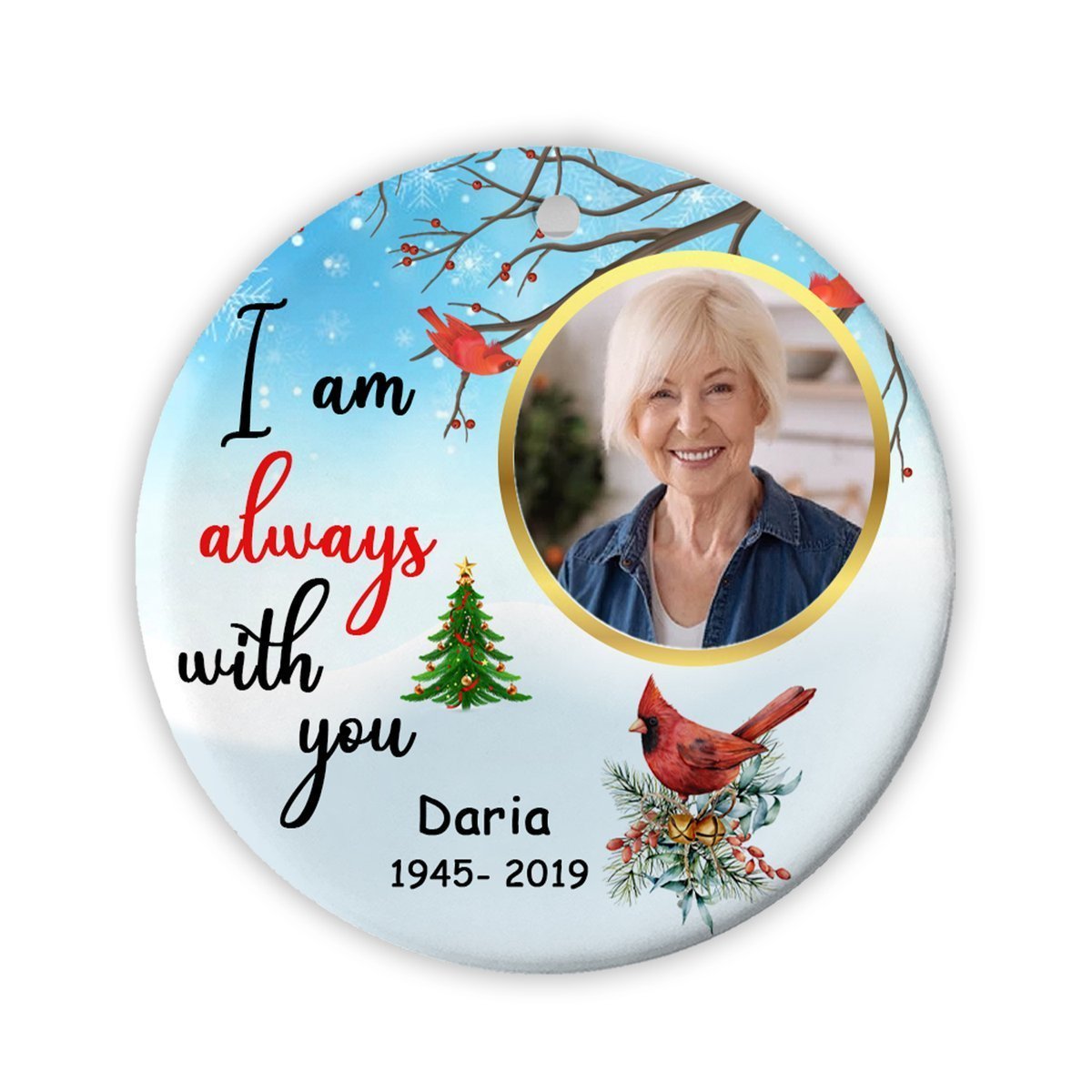 Personalized Cardinal I Am Always With You Memorial Circle Ornament Gift For Friend Family Porcelain Ceramic Home Decorations Ornament Pendant Christmas Tree