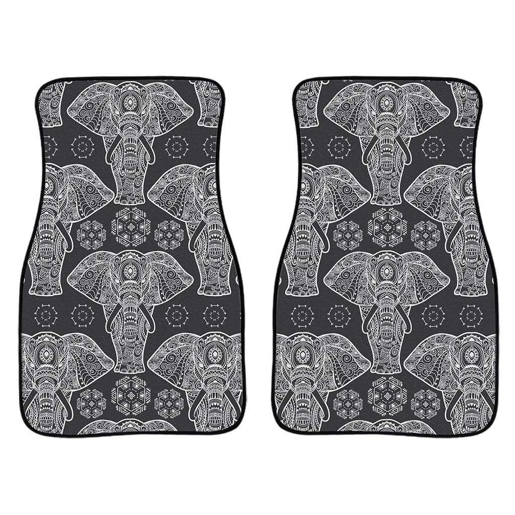 Black And White Boho Elephant Print Front Car Floor Mats