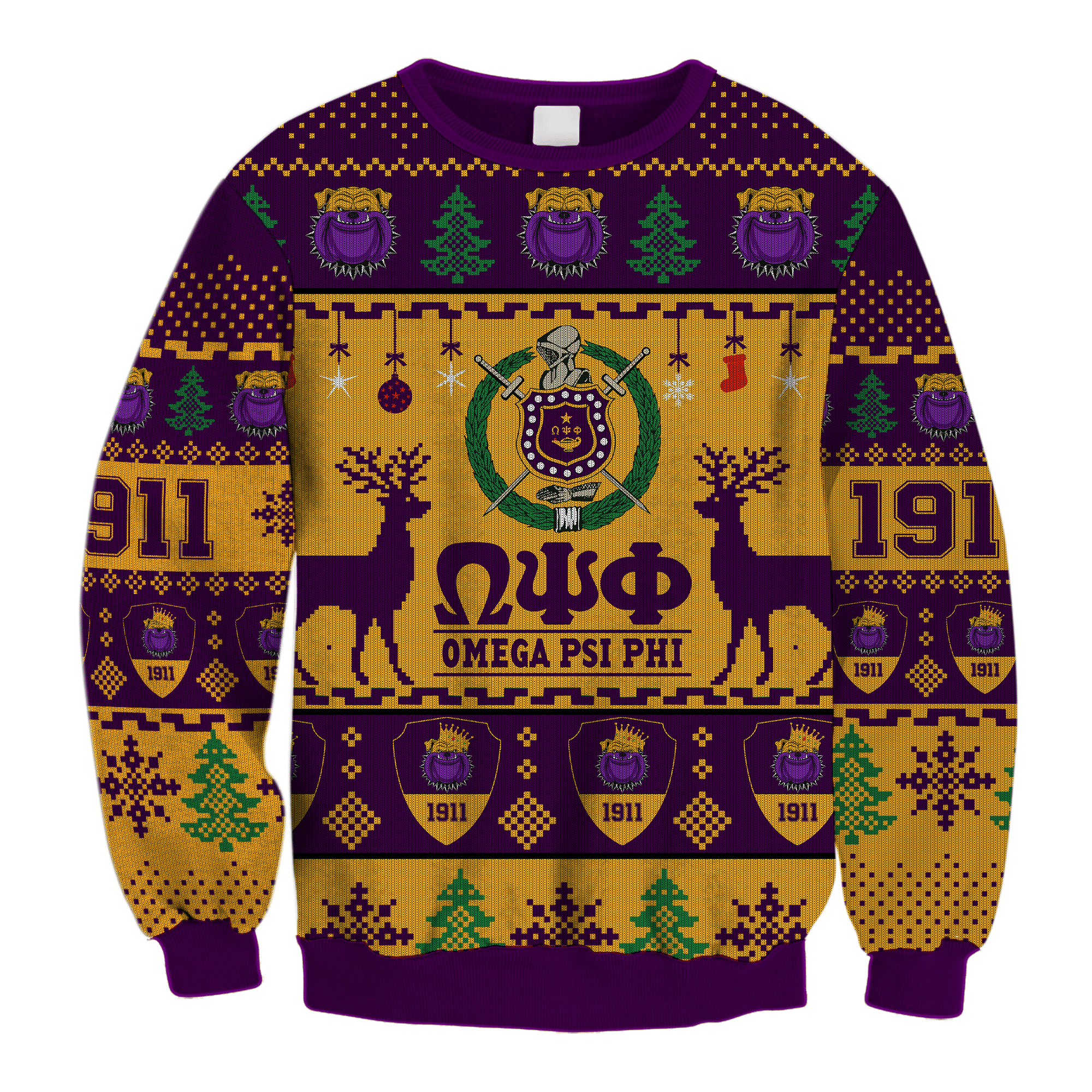 Fraternity Sweatshirt – Lux Omega Psi Phi Bulldog Greek Letter Christmas Crewneck Sweatshirt