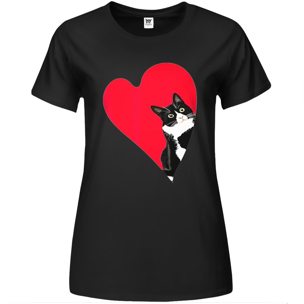 Tuxedo Cat Valentine Heart For Kitten And Animal Lovers Premium Womens T Shirts