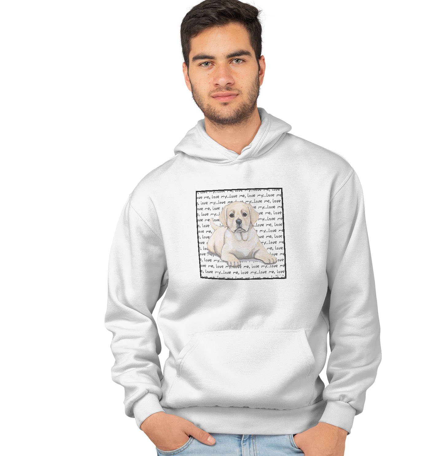 Yellow Lab Puppy Love Text – Adult Unisex Hoodie Sweatshirt