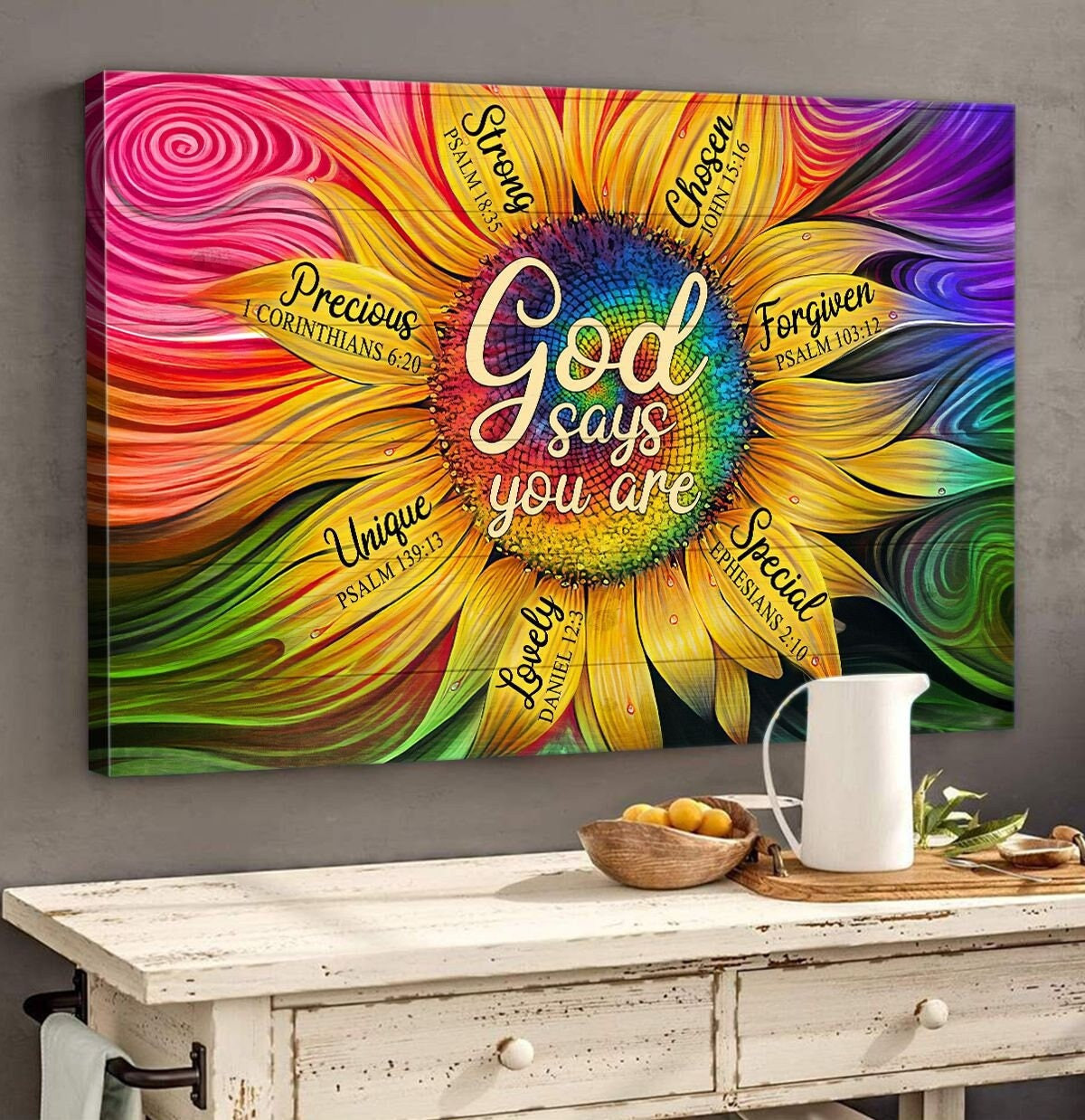 & Canvas | God Says You Are | Sun Flower | Home Decor Canvas, Wall Art, Gift For Christian, Faith Canvas, Wall Art