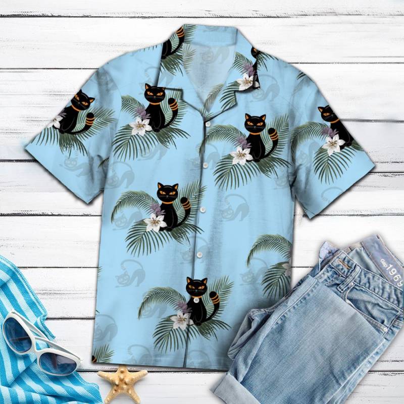 Black Cat Tropical Hawaii Shirt Ha96518