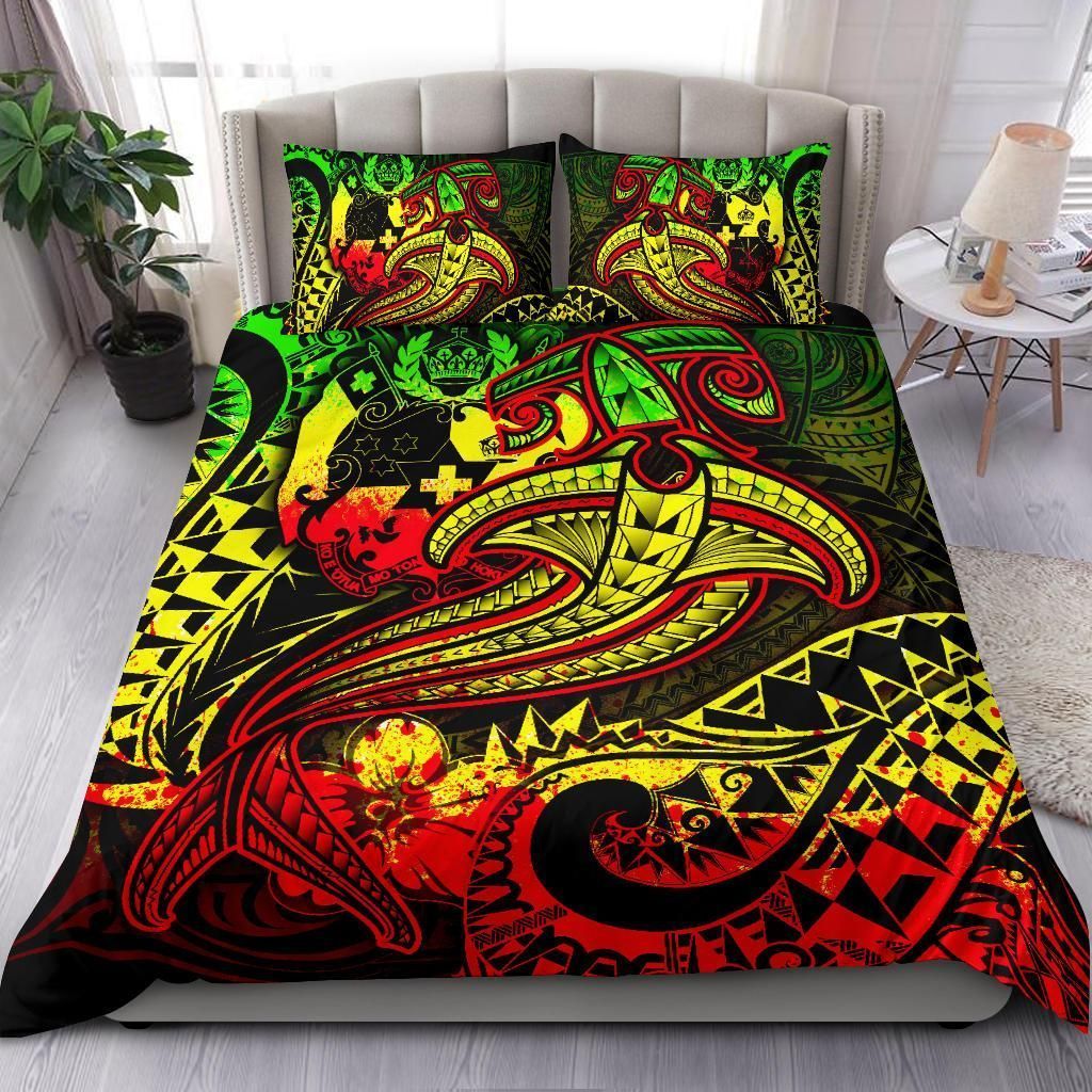 Alohawaii Bedding Set – Cover And Pillow Cases Tonga  – Reggae Shark Polynesian Tattoo – Bn18