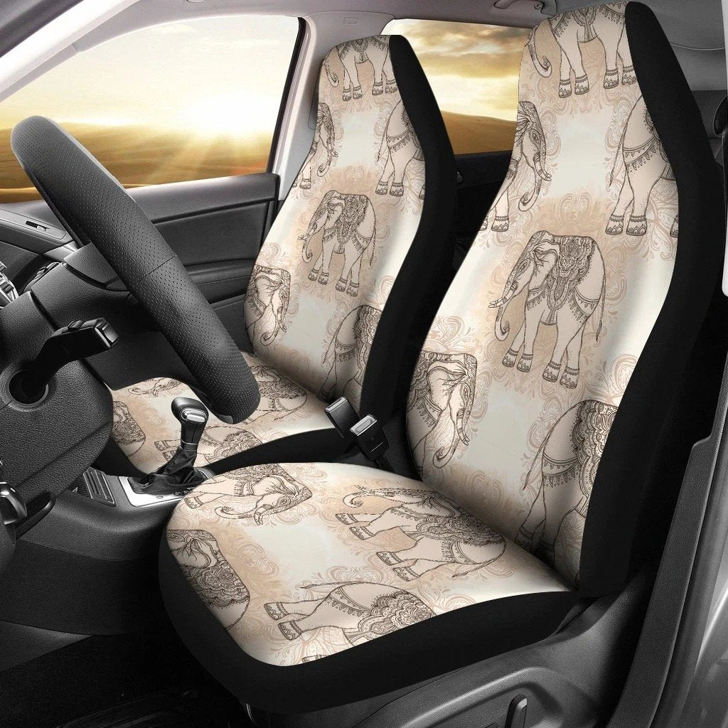 Indian Tribal Elephant Car Seat Covers Set 2 Pc, Car Accessories Car Mats Covers