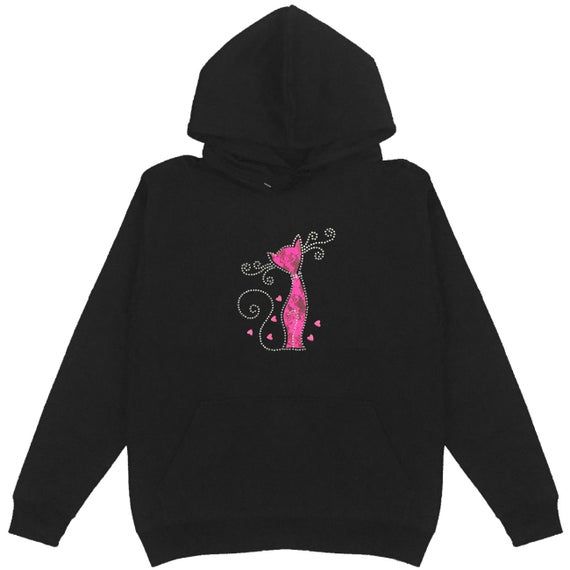 Pink Lace Cat with Heart Pullover Hoodie Plus Size Unisex Bling Bling Handmade Cute Animal 930 pink