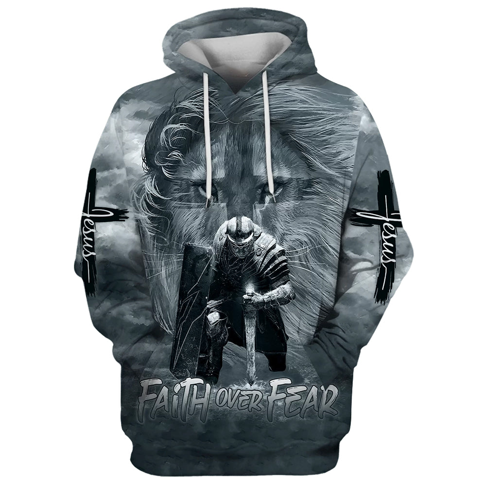 Faith Over Fear Hoodie Lion And Warriors Hoodies Men & Women Christian Hoodie 3D Printed Hoodie