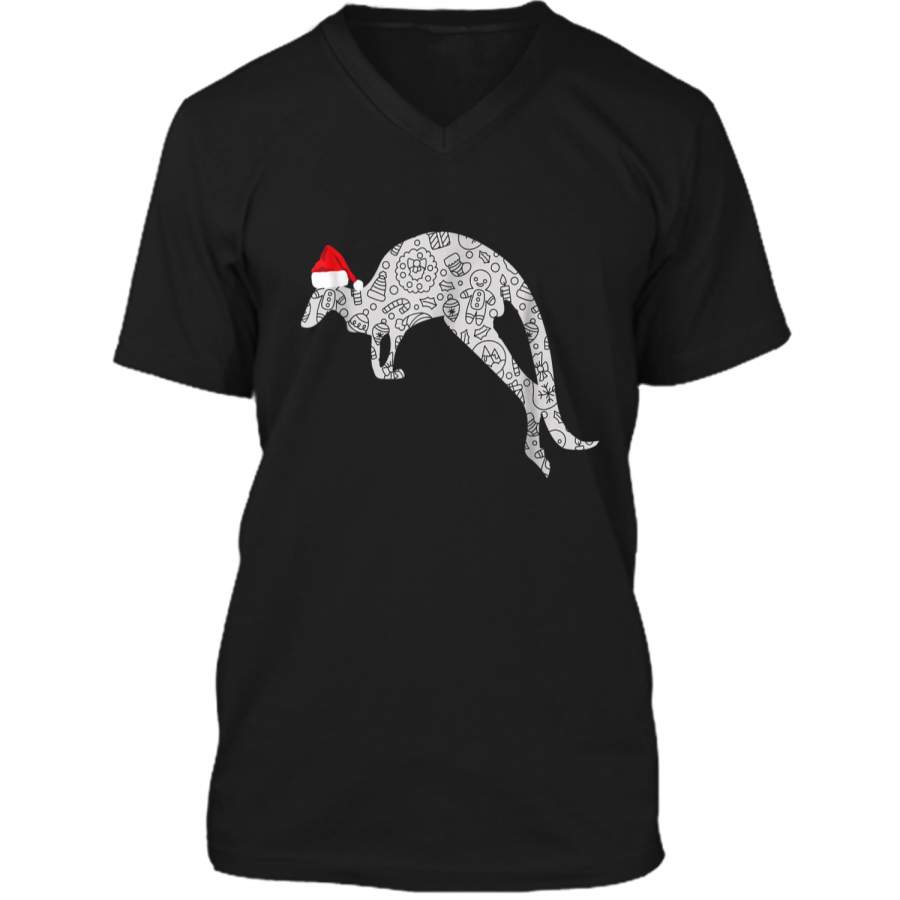 Santa Hat Kangaroo Christmas Zoo Animal Lover Gift Mens Printed V-Neck T