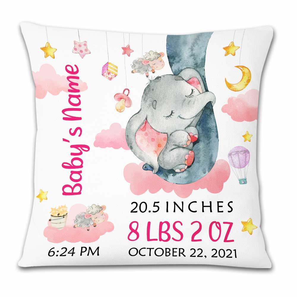 Personalized Elephant Baby Birth Announcement Pillow Db65 95O23